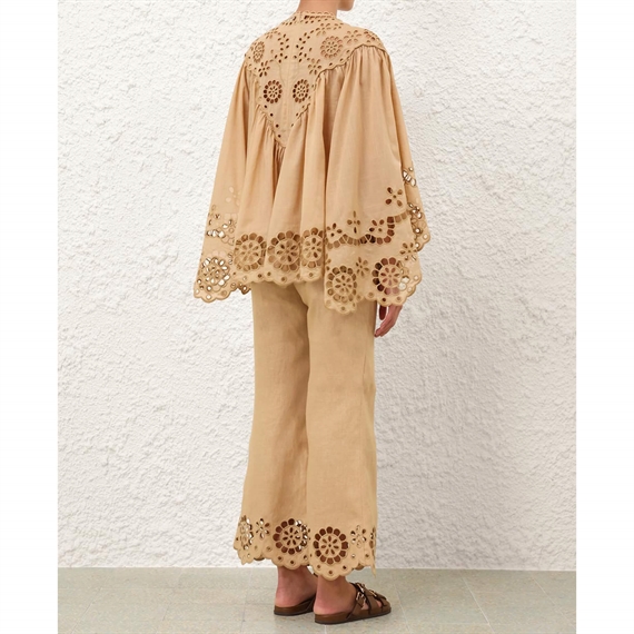 Zimmermann Awaken Embroidered Kick Flare Bukser, Straw 